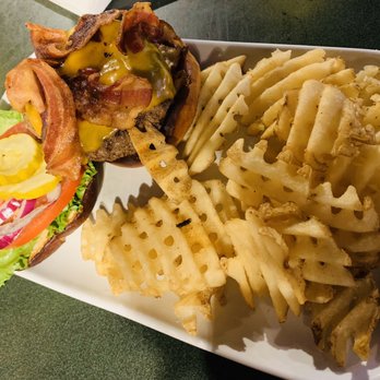Benchwarmer's - Bacon cheeseburger with "Cajun Fries" - American Near Me - Atlanta, Georgia Benchwarmer's - Bacon cheeseburger with "Cajun Fries" - American Near Me - Atlanta, Georgia