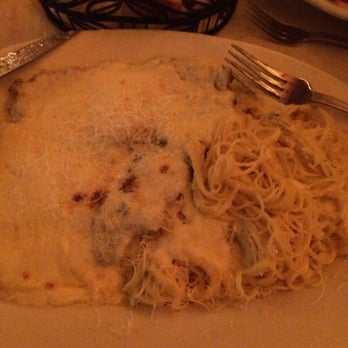 Cafe Baci - Chicken parm with no red sauce all white sauce and angel hair Alfredo - Italian Near Me - Westbury, New York