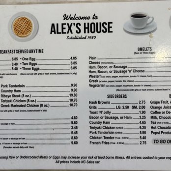 Alex's House Restaurant - Menu - Breakfast & Brunch Near Me - High Point, North Carolina