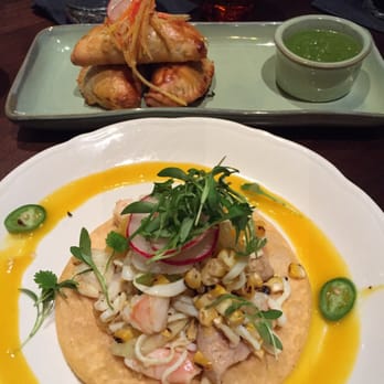 SAUSAL - Oxtail empanadas in the background and ceviche in the front. - Mexican Near Me - El Segundo, California SAUSAL - Oxtail empanadas in the background and ceviche in the front. - Mexican Near Me - El Segundo, California