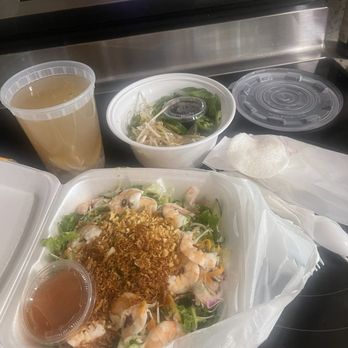 Pho Bowl - Viet special salad with shrimp. And chicken "pho". It's just chicken soup broth. - Vietnamese Near Me - Clearwater, Florida Pho Bowl - Viet special salad with shrimp. And chicken "pho". It's just chicken soup broth. - Vietnamese Near Me - Clearwater, Florida