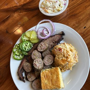 Hallelujah! BBQ - 2 Meat 2 Side plate. Brisket, Sausage, chili tater tot casserole and pineapple coleslaw. - Caterers Near Me - El Paso, Texas