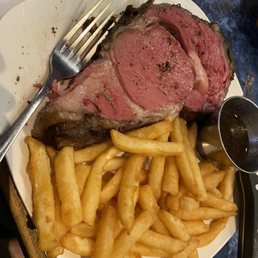 Medium rare 12oz prime rib...with fries! Medium rare 12oz prime rib...with fries!