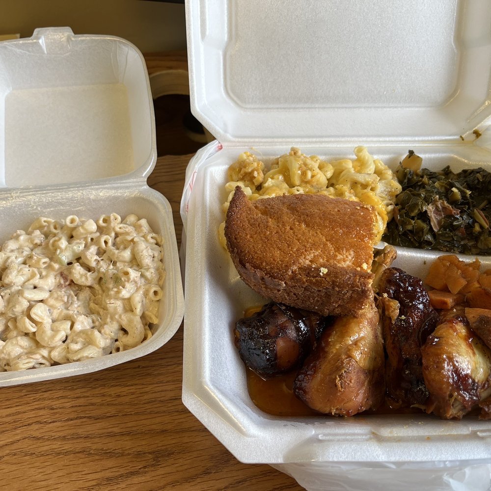 Speezy’s Breakfast Spot - Tuna Mac to the left, Mac and cheese, collard greens, cornbread, BBQ chicken and candies yams. All this for only $12!!!! - Breakfast & Brunch Near Me - Carlisle, Pennsylvania Speezy’s Breakfast Spot - Tuna Mac to the left, Mac and cheese, collard greens, cornbread, BBQ chicken and candies yams. All this for only $12!!!! - Breakfast & Brunch Near Me - Carlisle, Pennsylvania