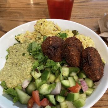 Hip Vegan - Canteen Bowl (Falafel , spicy rice, cucumber salad, spicy cilantro coconut chutney over mixed greens) - Vegan Near Me - Ojai, California
