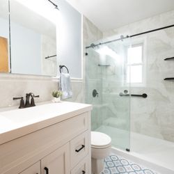 Improveit Home Remodeling - Tub-to-shower conversion including all new shower, fixtures, and vanity. See the full Before & After at improveitusa.com/projects.