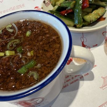 Mian - My favorite steamed egg (cooked perfectly) with ground pork.  A bit too much oil, as you can see. Needed soy sauce. - Noodles Near Me - Artesia, California
