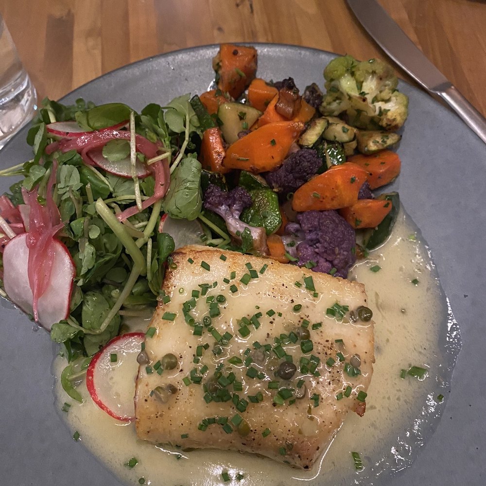 Sloane's Corner - Halibut (catch of the day) - New American Near Me - Dallas, Texas Sloane's Corner - Halibut (catch of the day) - New American Near Me - Dallas, Texas