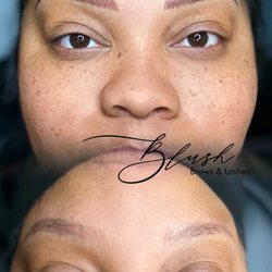 Blush Brows & Lashes - Nano Brow Before & After Cover Up over another artist work