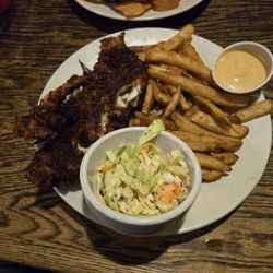 Mainely Brews Restaurant & Brewhouse - Coconut breaded Haddock with fries and slaw