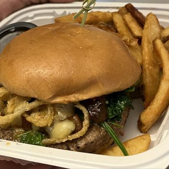 BRU Burger Bar - Brownsburg - Stilton Blue Cheese burger w/ Fries - Burgers Near Me - Brownsburg, Indiana