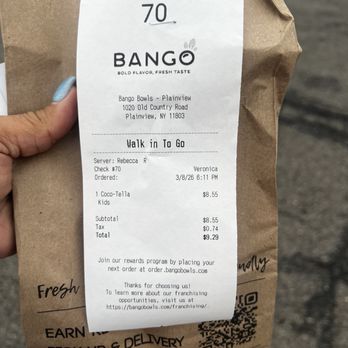 Bango - Receipt - Acai Bowls Near Me - Plainview, New York