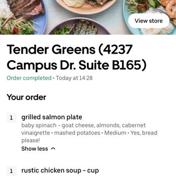 Tender Greens - What was ordered via Uber eats. - New American Near Me - Irvine, California Tender Greens - What was ordered via Uber eats. - New American Near Me - Irvine, California