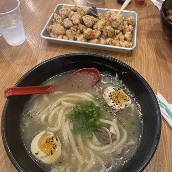 Artea - Culebra Commons - Beef Udon Bowl and Taiwanese Popcorn Chicken (in back) - Asian Fusion Near Me - San Antonio, Texas