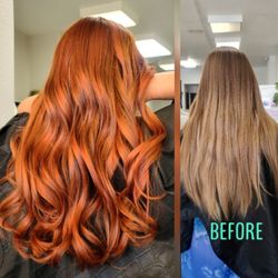 Meiraki Salon - Copper hair color with high light.