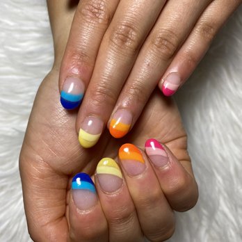 Lux Sf2 - Dip base with gel design- rainbow angled tips. - Nail Salons Near Me - San Francisco, California