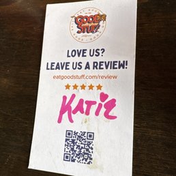 Yummy yummy yummy!! Good coffee, good sweet potato fries, and she gave me saltine crackers!! FG - (review by teenage daughter) Yummy yummy yummy!! Good coffee, good sweet potato fries, and she gave me saltine crackers!! FG - (review by teenage daughter)