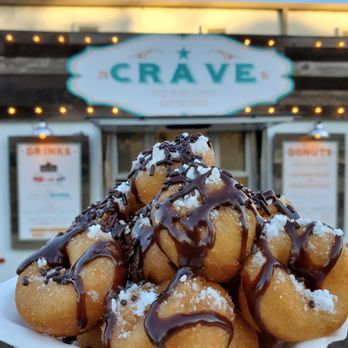 Crave Mini Donuts - Classic! Powder sugar with Chocolate Drizzle & Chocolate sprinkles - Donuts Near Me - Pismo Beach, California Crave Mini Donuts - Classic! Powder sugar with Chocolate Drizzle & Chocolate sprinkles - Donuts Near Me - Pismo Beach, California