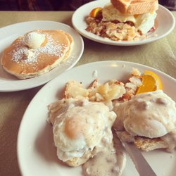 Cafe 339 - Country Benedict, pancakes, and The Big Texan breakfast sandwich