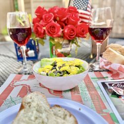 House Garden Saladwith BYOB Red Wine and House Bread slices
