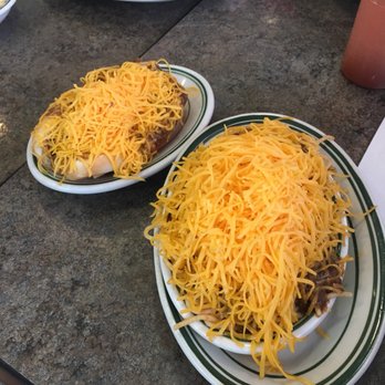 Skyline Chili - Left is the coney and right is a small 3 way - Hot Dogs Near Me - Centerville, Ohio Skyline Chili - Left is the coney and right is a small 3 way - Hot Dogs Near Me - Centerville, Ohio