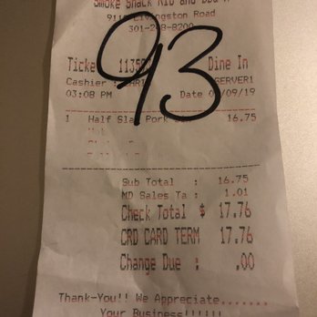 SmokeShack Ribs & BBQ - Receipt - Barbeque Near Me - Fort Washington, Maryland SmokeShack Ribs & BBQ - Receipt - Barbeque Near Me - Fort Washington, Maryland