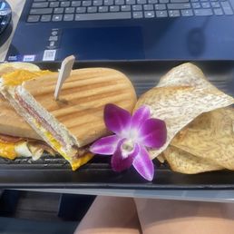 Toast in Pan Sobao - with ham, cheese, and egg