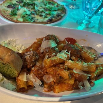 Blue Salt Restaurant - rigatoni and meatballs with garlic bread - Seafood Near Me - West Newton, Massachusetts