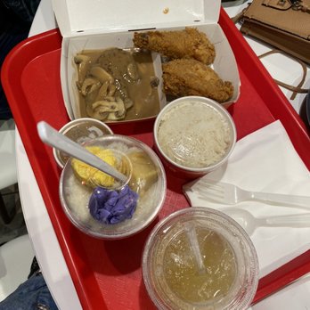 Jollibee - Pineapple juice, halo halo, chicken joy and hamburger combo with rice and gravy - Chicken Shop Near Me - Artesia, California