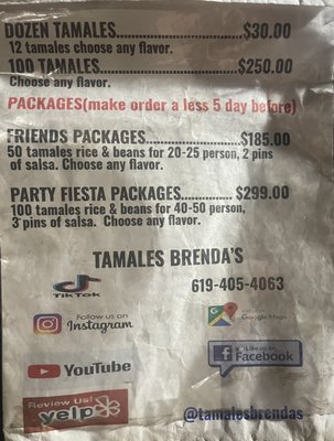 Menu photo 1 Tamales Brenda's San Diego, CA Menu photo 1 Tamales Brenda's San Diego, CA