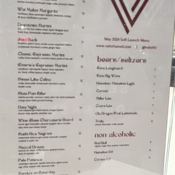 Valor - Current drink menu even has non-alcohol options! - Cocktail Bars Near Me - Aiea, Hawaii