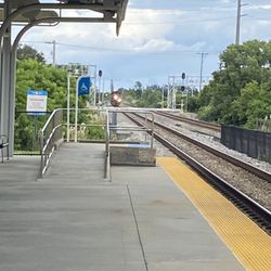 Boca Raton Tri-Rail Station - Southbound train arriving, Boca Raton Tri-Rail station (nighttime)