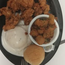 Tc's Country Kitchen - Rex's chicken.  Mashed potatoes and okra.