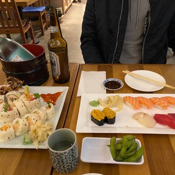 Matsuri - Rolls from top to bottom: Spider Cut Roll, Matsuri Special Roll, Baked Crab Roll. Sushi on the right - Sushi Bars Near Me - Pasadena, California
