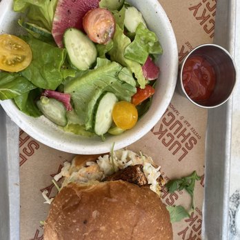 Lucky Shuck - Mahi Mahi fish sandwich with Bibb salad - Seafood Near Me - Jupiter, Florida Lucky Shuck - Mahi Mahi fish sandwich with Bibb salad - Seafood Near Me - Jupiter, Florida