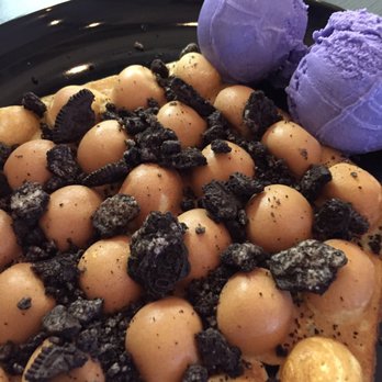 Urban Leaf Cafe - Bubble waffle with ube ice cream and crumbled Oreos - Desserts Near Me - Nutley, New Jersey