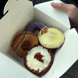 Thai tea mochi donut, ube coconut mochi donut, red velvet mochi muffin, orange five spice mochi muffin Thai tea mochi donut, ube coconut mochi donut, red velvet mochi muffin, orange five spice mochi muffin