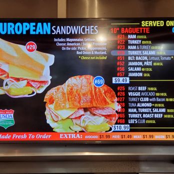 Lee's Sandwiches - European Sandwiches displayed 9n 3rd menu board. - Sandwiches Near Me - Chandler, Arizona