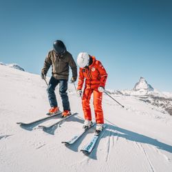 ZERMATTERS - A ZERMATTERS ski teacher, teaching the basics of parallel skiing.