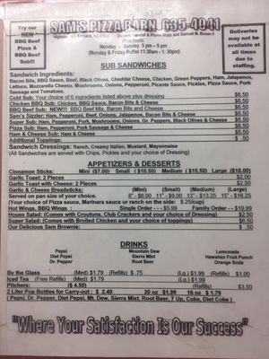 Menu photo 1 Sam's Pizza Barn Ashland, KS Menu photo 1 Sam's Pizza Barn Ashland, KS