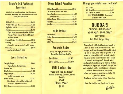Menu photo 3 Bubba Burgers Kapaa, HI