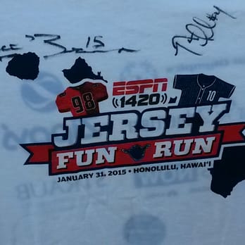 Jersey Fun Run Presented By ESPN 1420 - My shirt, autographed by Colt Brennan & Nate Ilaoa - Races & Competitions Near Me - Aiea, Hawaii Jersey Fun Run Presented By ESPN 1420 - My shirt, autographed by Colt Brennan & Nate Ilaoa - Races & Competitions Near Me - Aiea, Hawaii