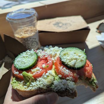 Lucky Finn Cafe - The Greek avocado toast! I pre-munched two cukes... - Coffee & Tea Near Me - Hanover, Massachusetts
