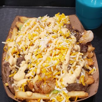 Blue Burro - Small order of Surf n Turf fries with a Blue Horchata fresca - Salad Near Me - Long Beach, California