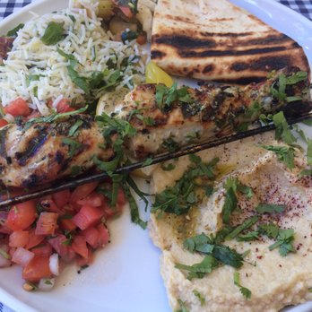 Kanella - Chicken kebab platter with pita bread, rice, hummus and salad. - Mediterranean Near Me - Philadelphia, Pennsylvania Kanella - Chicken kebab platter with pita bread, rice, hummus and salad. - Mediterranean Near Me - Philadelphia, Pennsylvania