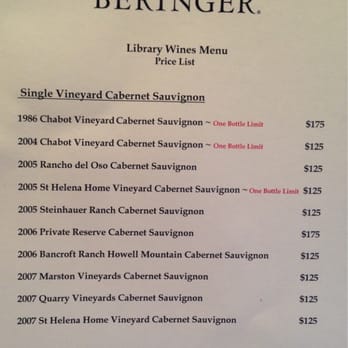Beringer Vineyards - Bottle prices. - Wineries Near Me - St. Helena, California Beringer Vineyards - Bottle prices. - Wineries Near Me - St. Helena, California