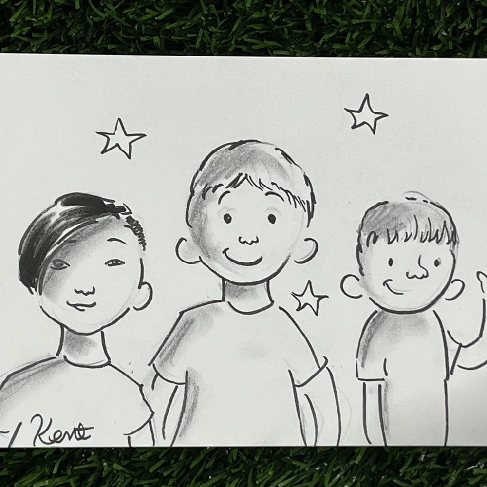 A caricature of my son and his friends from the artist they hired as a surprise bonus one day!