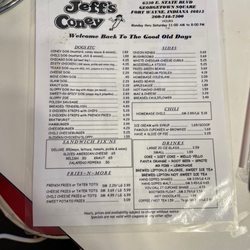 Jeff's Coney - Menu