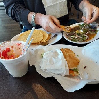 Casa Del Alfajor - Elota, aqua chili and 1/2 of the asada sandwiche - Coffee & Tea Near Me - Concord, California