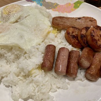 Aloha Specialties - Eggs breakfast. Comes with eggs, (lots of) rice, Spam, Portuguese links, and Vienna sausages. Nov. 2023. - Hawaiian Near Me - Las Vegas, Nevada Aloha Specialties - Eggs breakfast. Comes with eggs, (lots of) rice, Spam, Portuguese links, and Vienna sausages. Nov. 2023. - Hawaiian Near Me - Las Vegas, Nevada